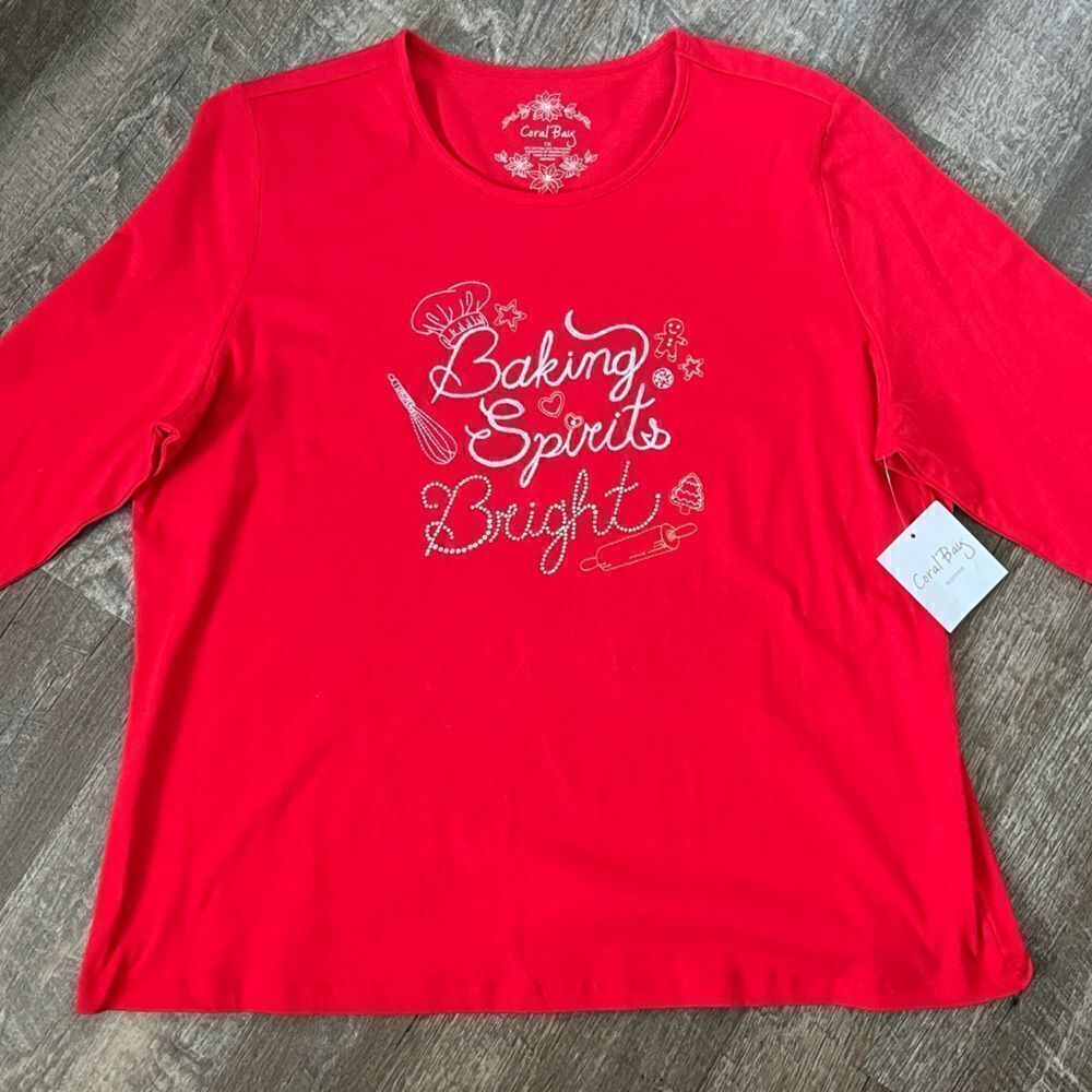 Coral Bay Baking Spirits Bright 3/4 Length Sleeve Top- Size 1X